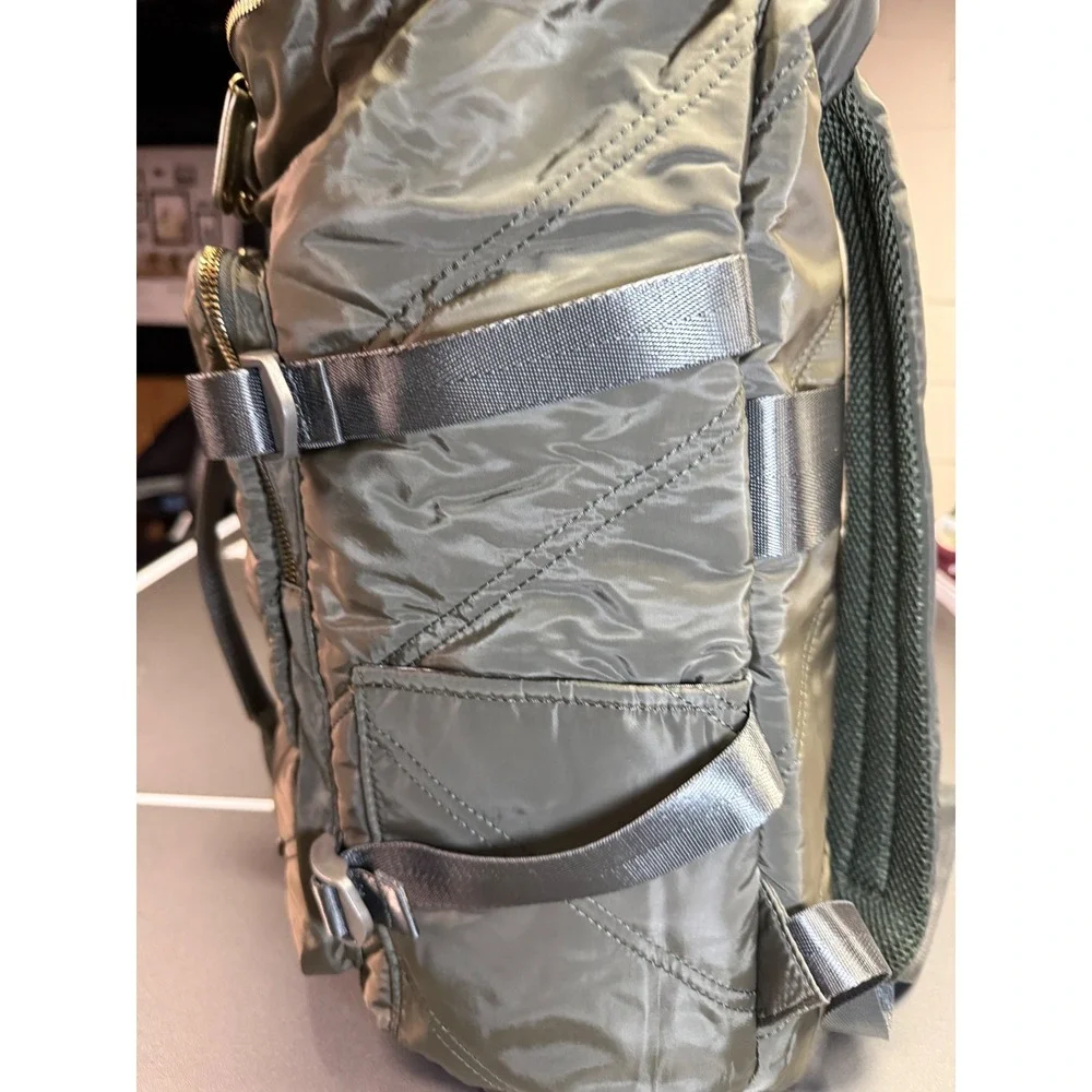 Heart Love‎ Olive Green Nylon Quilted Backpack Utility Tactical Straps Gold Tone
